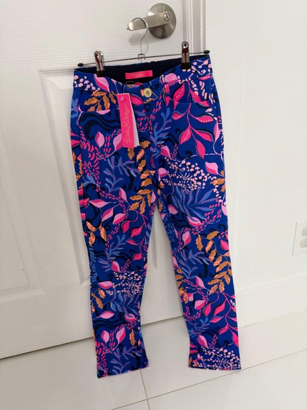Lilly Pulitzer Navy Skinny Pants with Pink & Gold Accents